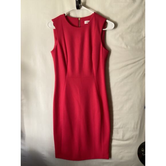 1131 Calvin Klein Sleeveless Sheath Dress Jewel Neck Knee Length Red Size 4 - Picture 1 of 11